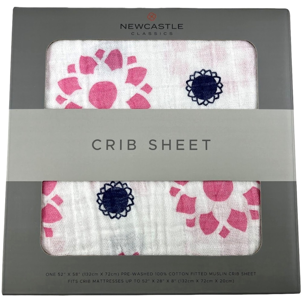 Primrose Indigo Cotton Muslin Fitted Baby Crib Sheet White Standard Mattress NWT
